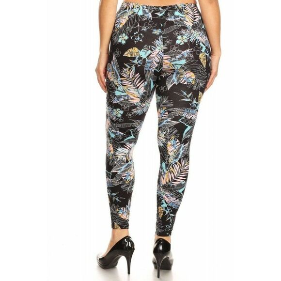 Extra Plus Size 3X-4X Womens Buttery Soft Pink Floral Tropics Plus Size Leggings - Picture 6 of 6